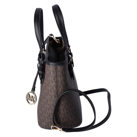 Michael Kors Jet Set XS Carryall Tote Crossbody Brown MK Logo Signature Black - Picture 11 of 11